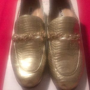 Karl Lagerfeld gold loafers